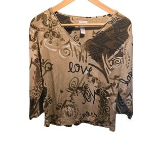 Chico's Sz. Large Brown/tan Novelty Tshirt